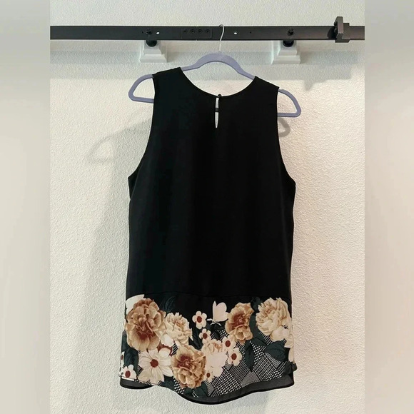 Versona loose fitting sleeveless top, black with fall color floral detail at hem - Picture 3 of 13